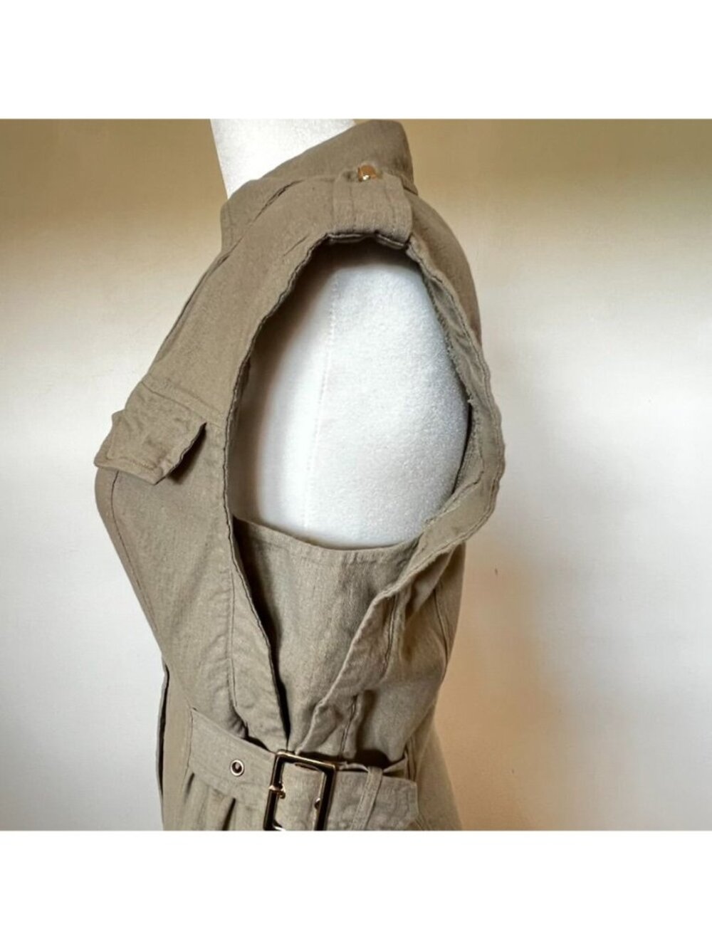 Zara Linen Shirt Dress XS Khaki Olive Euro Summer Safari Button Front Belted - Picture 9 of 16